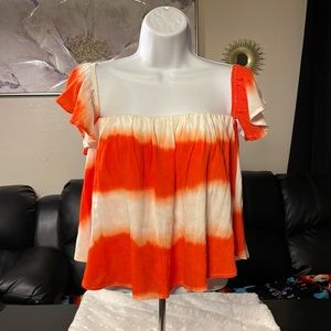 Orange & White Off the Shoulders Crop Top